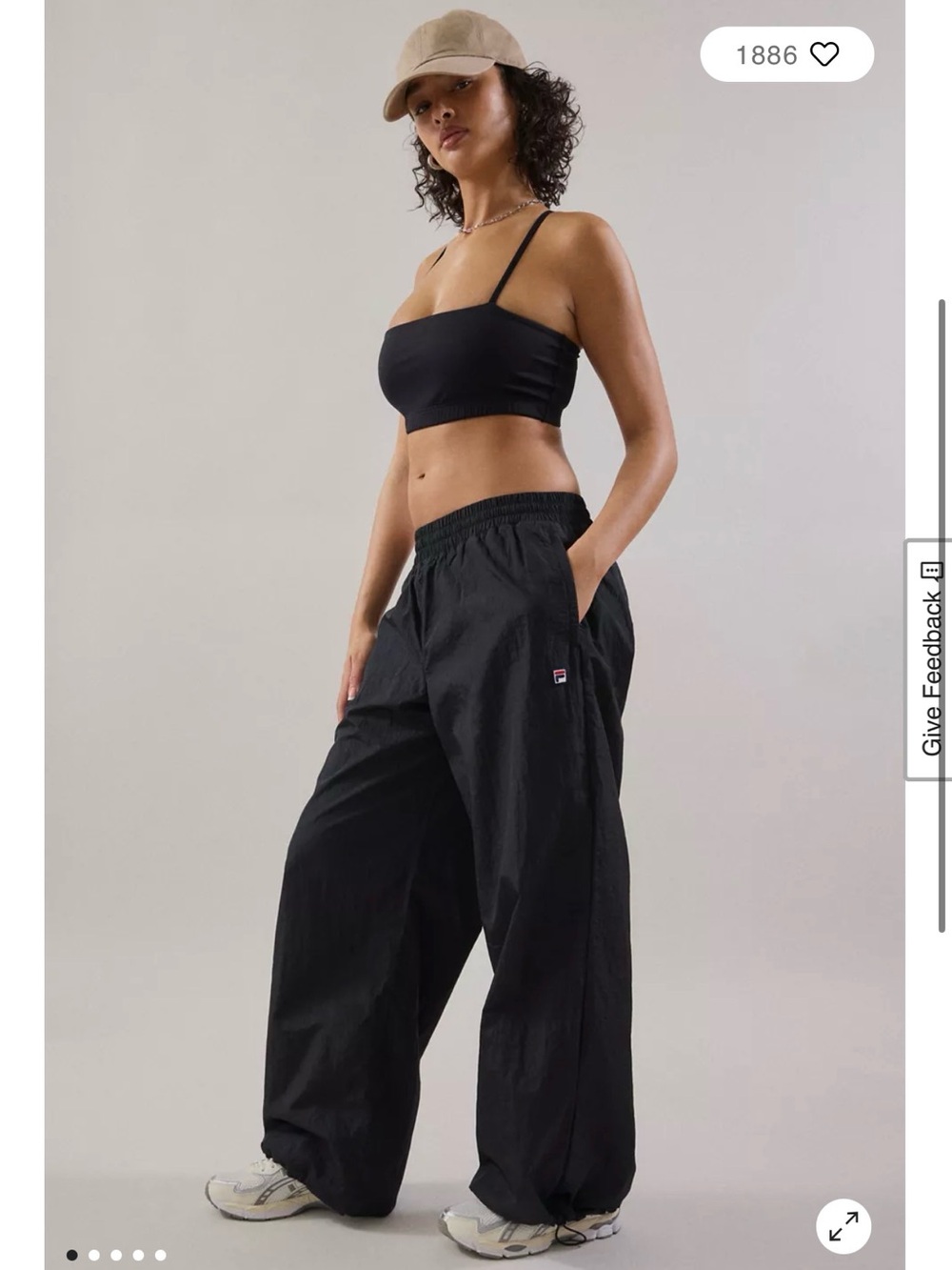 Hailey x FILA Black Wide-Leg crinkle Pants